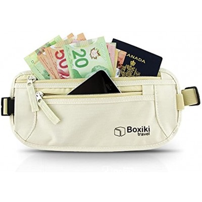 Boxiki Travel Money Belt for Travelling with RFID Blocking Secure Money Pouch for Cash Cards Keys & Passport with Adjustable Strap