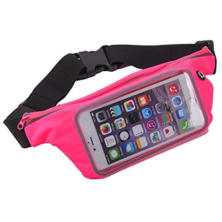 KING OF FLASH Sweatproof [Hot Pink] Sports Running Jogging Marathon Fanny Pack Bum Waist Bag Phone Carrier Belt with Transparent Touch Screen Window for Mobile Smartphones Upto 5.5