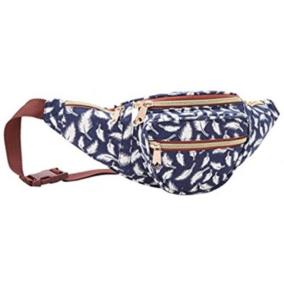Quenchy London Travel Bumbags with 5 Zipped Pockets and up to 48 Inch Waist Money Belt Bags for Holidays Festivals and Concerts QL415M Navy Feathers