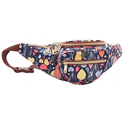 Quenchy London Travel Bumbags with 5 Zipped Pockets and up to 48 Inch Waist Money Belt Bags for Holidays Festivals and Concerts QL415M Navy Leaf
