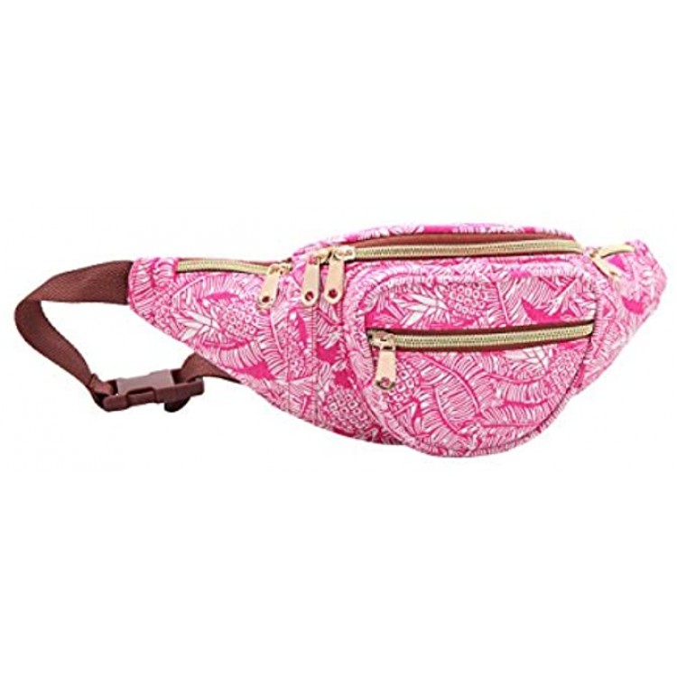 Quenchy London Travel Bumbags with 5 Zipped Pockets and up to 48 Inch Waist Money Belt Bags for Holidays Festivals and Concerts QL415M Pink Pineapples