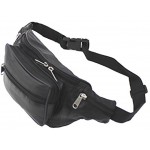 RAS Unisex Black Leather Large Travel Money Pouch Waist Bum Bag Adjustable Belt Strap 1006