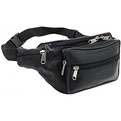 RAS Unisex Black Leather Large Travel Money Pouch Waist Bum Bag Adjustable Belt Strap 1006