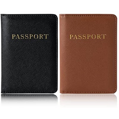 2pcs Passport Covers Holder Travel Wallet Passport Case for Women and men Black & Brown,