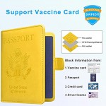 ACdream Passport and Vaccine Card Holder Combo Cover Case with CDC Vaccination Card Slot Leather Travel Documents Organizer Protector with RFID Blocking for Women and Men, Yellow,