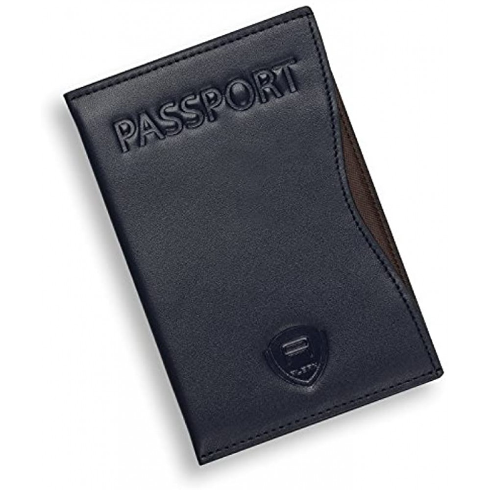 Alban Passport Cover Holder RFID Leather Travel Organizer Sleeve for Men and Women Navy Blue