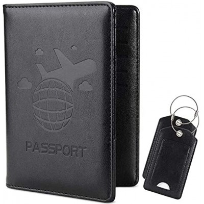 COCASES Passport Holder RFID Blocking PU Leather UK and European Passport Cover Case with 2 Luggage Tags Black