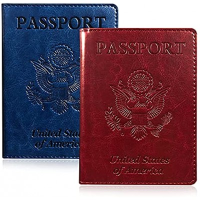 LarpGears PU Leather Passport and Vaccine Card Cover Holder Passport and Vaccine Card Case Combo Great for Protecting Passport and Vaccination Card Red & Blue,