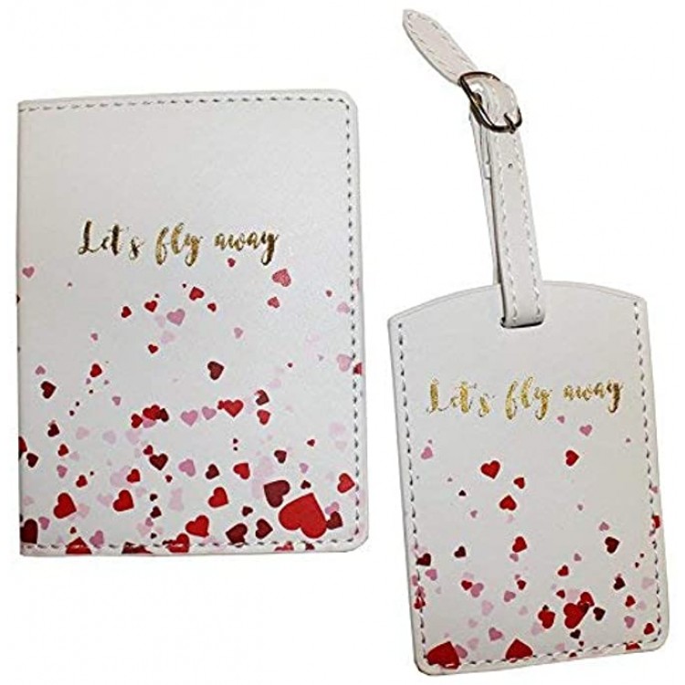 Passport Cover & Luggage Tag Set 'Hearts' Let's Fly Away