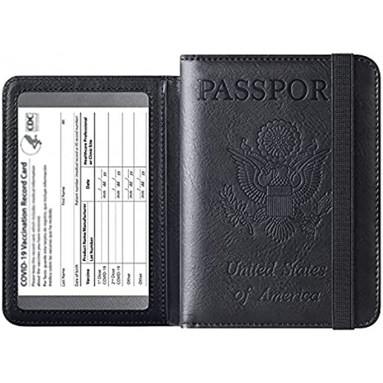 Passport Holder Cover Wallet Case for Women Men RFID Blocking Leather Vaccine Card Holder Travel Wallets Travel Accessories A Black Passport Holder