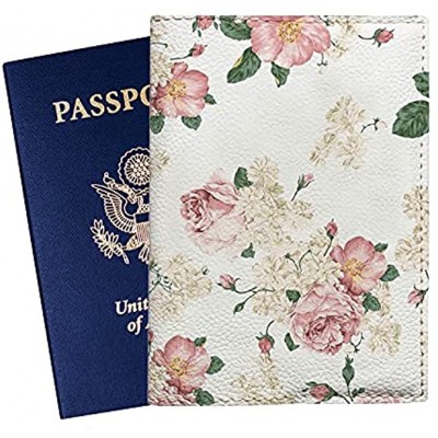 Passport Holder Cover with Flowers for Women Pink Roses Floral Travel Case for Documents