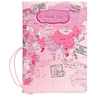 Passport Passenger Cover Case Travel Certificates Documents Case ID Card Holder Photo Slot Cover World Map Style Pink