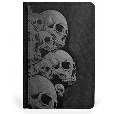 Skulls Gothics Emo Leather Passport Holder for Men & Women British Half Printed Passport Cover Case Passport Wallet