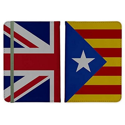 Spain Catalan UK Mix Flag Leather Passport Holder for Men & Women British Full Printed Passport Cover Case Passport Wallet