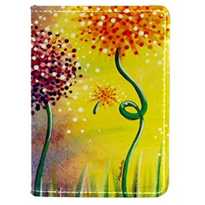 TIZORAX Colored Painting Bdandelion Leather Passport Holder Cover Travel Wallet Cover