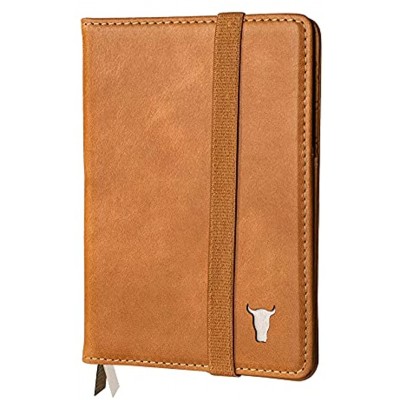 TORRO Genuine Leather Passport Holder with [Two Inner Pockets] [Elasticated Closure Strap] [Ribbon Bookmark] Tan