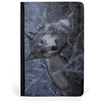 Wolf on The Look Out in The Forest Leather Passport Holder for Men & Women British Half Printed Passport Cover Case Passport Wallet