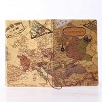 World Map Travel Passport Cover Holder Wallet Protector with Card case Pouch & Elastic Band Closure Brown World