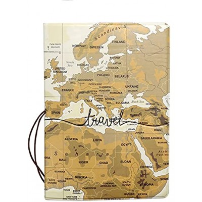 World Map Travel Passport Cover Holder Wallet Protector with Card case Pouch & Elastic Band Closure Brown World 2