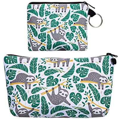 2 Pack Small Sloth Makeup Bag Cute Cosmetic Bag with Coin Bag Portable Pencil Case for Handbag Storage Wash Bag Pouch Beauty Bag for Women Travel Toiletry Bag