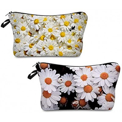 2 Pcs Make up Bag Daisy Cosmetic Bags Toiletries Organizer Storage Bag Brush Pouch Toiletry Wash Bag Portable Make Up Case Pouch for Women Girls