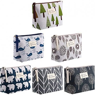 6 Pieces Canvas Makeup Bags Printed Cosmetic Bags Multi-Function Travel Organizer Pouches with Zipper Toiletry Bag Accessories for Women Girls 6 Styles
