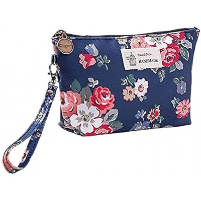Blue Travel Cosmetic Bags Multifunctional Floral Portable Makeup Bags Vacation Toiletry Bag Storage Bag for Women and Girls