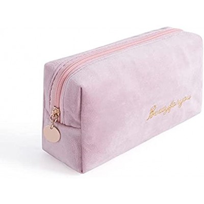 Cosmetic Bag Travel Makeup Bag Organizer Velvet Toiletry Wash Bag Pouch or Purse Pencil Case with Zipper Portable Washable Multi-Functional Lightweight for Women Girls Men