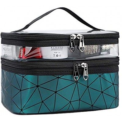 Double Layer Makeup Bag Waterproof Travel Cosmetic Case Portable Zipper Large Makeup Organizer Toiletry Bag for Home Swimming and Business Trip Green