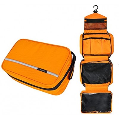 Hanging Toiletry Bag Waterproof Jiemei Travel Wash Bag for Men & Women with 4 Compartments Foldable Compact Size Super Durable Fabric M Orange