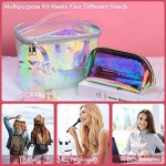 Holographic Cosmetic Bag Clear Makeup Bag Travel Makeup Pouch Toiletry Organizer Waterproof Pencil Case Gifts for Women Girls Set of 3