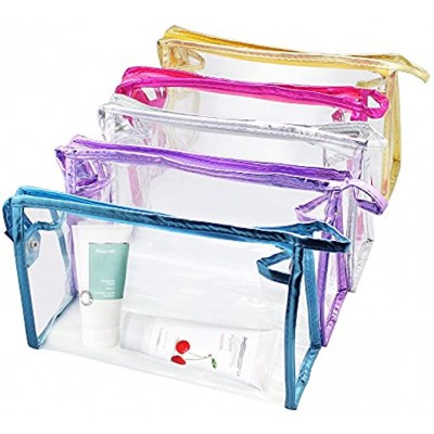 Meetory 5 Pcs Transparent Waterproof Cosmetic Bag Toiletry Bags PVC Vinyl Makeup Organizing Bag Zippered Wash Bag for Vacation Bathroom and Organizing