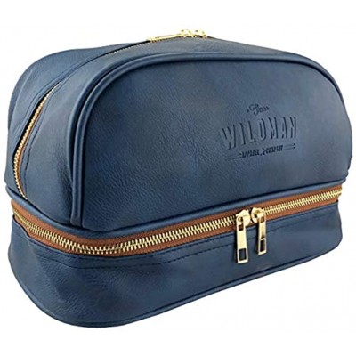 Mens Toiletry Travel Bag Water Resistant Lining Double Layer Compartments Twin Zips Stong and Durable Vintage Design Style Blue