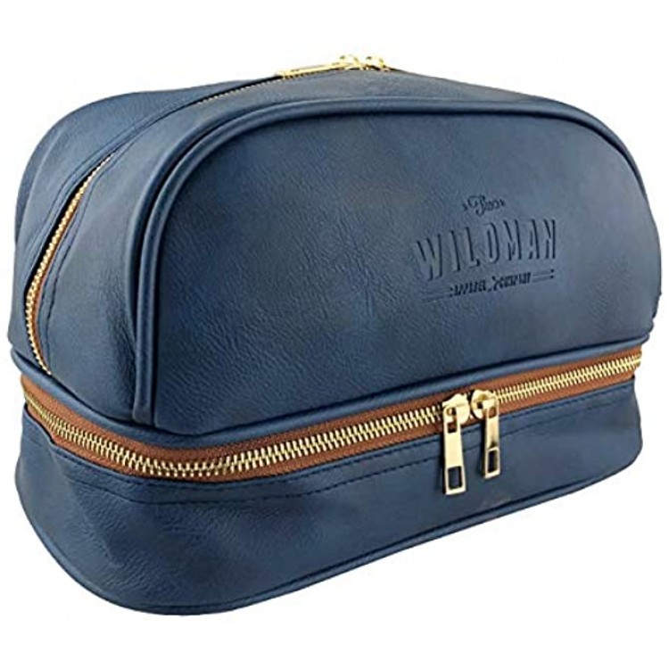 Mens Toiletry Travel Bag Water Resistant Lining Double Layer Compartments Twin Zips Stong and Durable Vintage Design Style Blue