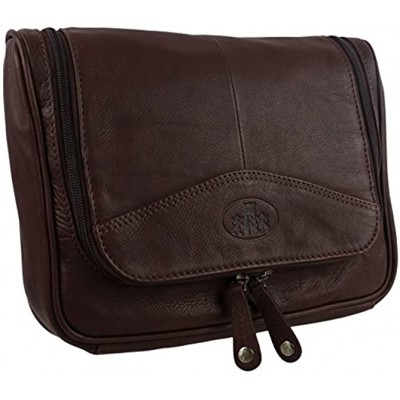 Rowallan Mens Quality Vintage Leather Hanging Wash Bag Travel Toiletries Brown Black-Brown