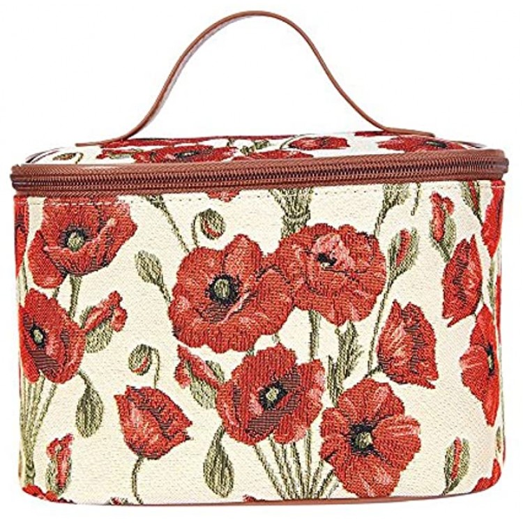 Signare Tapestry Toiletry Bag Makeup Organiser Bag for Women with Floral Design Poppy Toil-POP