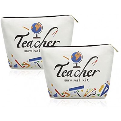 Teacher Appreciation Gifts 2PCS Waterproof High Capacity Teacher Survival kit Cosmetic Bags Best Teacher Ever Teacher Supplies for Classroom Makeup Bag Pencil Pouch