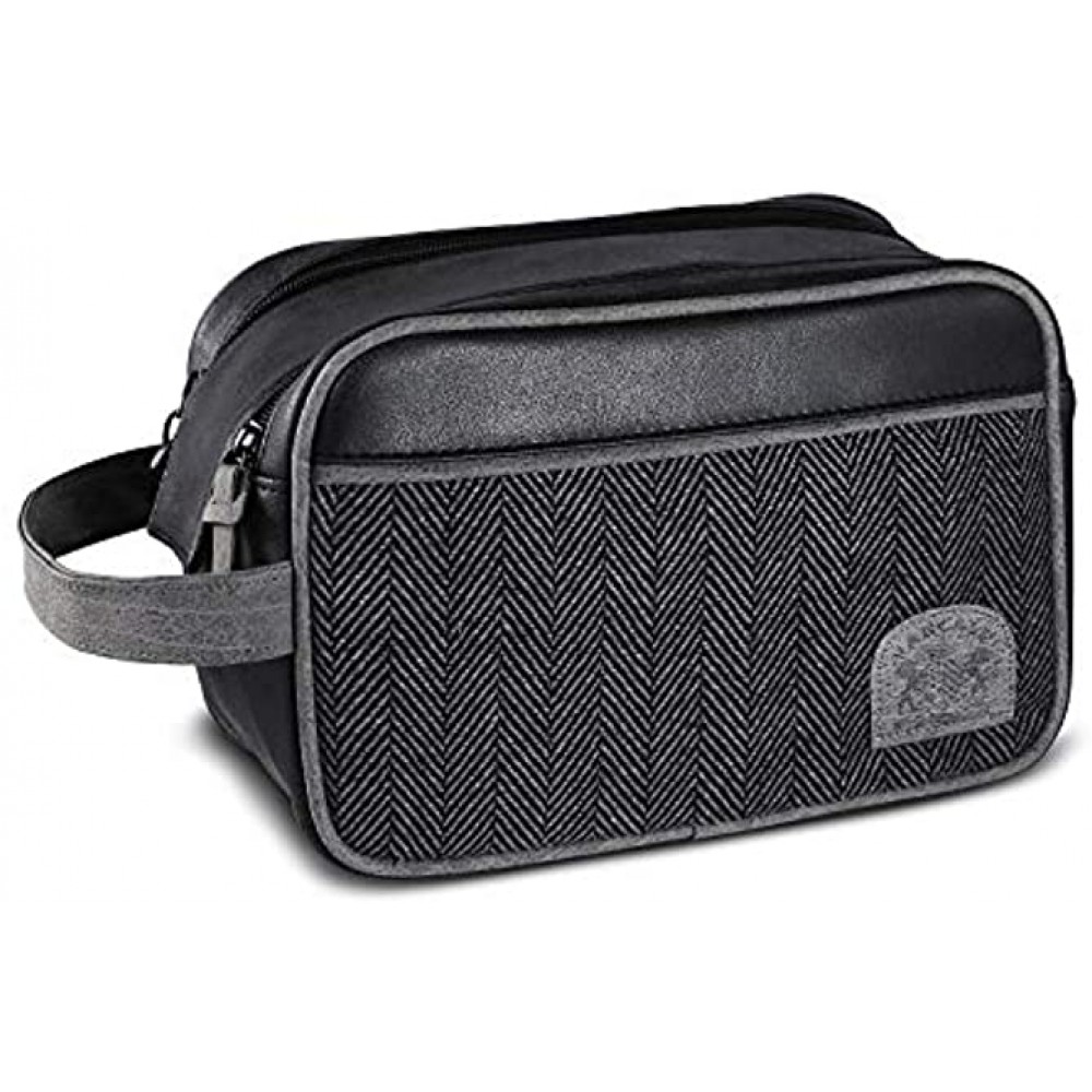 Travel Toiletry Bag for Men Vancase PU Leather Dopp Kit Shaving Bags Portable Bathroom Organizer with Large Compartment Black