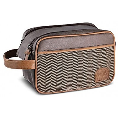 Travel Toiletry Bag for Men Vancase PU Leather Dopp Kit Shaving Bags Portable Bathroom Organizer with Large Compartment Brown