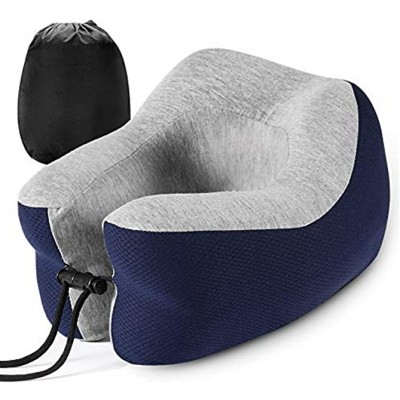 ABB Travel Neck Pillow for Sleeping Air Planes Breathable and Comfortable Memory Foam Travel Neck Pillow U-Shaped Adjustable Airplane Car Flight Pillow 360-Degree Head Support Navy Blue