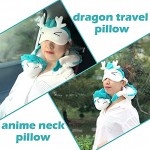 Cute Haku White Dragon Plush Neck U Pillow Anime U-Shaped Travel Pillow with Sleeping Eye Mask Japanese Anime Stuffed Cartoon Soft Comfortable Luggage Pillow with Eye Covers for Airplane Car Train