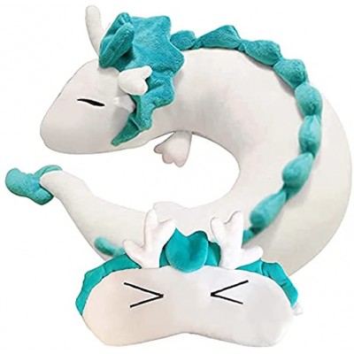 Cute Haku White Dragon Plush Neck U Pillow Anime U-Shaped Travel Pillow with Sleeping Eye Mask Japanese Anime Stuffed Cartoon Soft Comfortable Luggage Pillow with Eye Covers for Airplane Car Train
