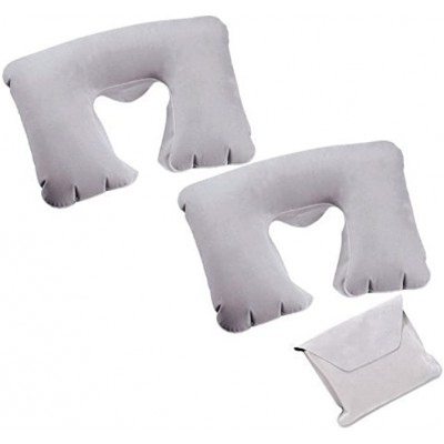 eBuyGB Pack of 2 Inflatable Travel Neck Pillows with Pouch Polyester Grey