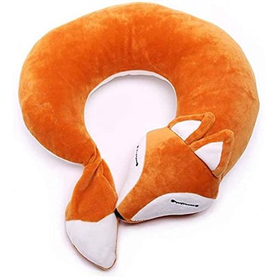 Evedaily Travel Pillows Planes Cartoon Fox Animal U-Shaped Neck Pillow Plush Fur Warm Comfortable Luggage Pillow for Airplanes Car Train Brown
