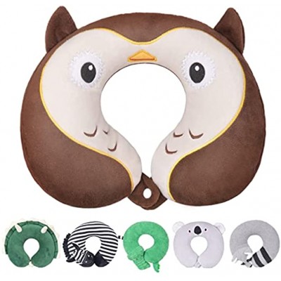 H HOMEWINS Kids Travel Pillow Cute Children Neck Pillow Super Soft Chin & Neck Support Cushion Washable Travel Sleeping Pillow for Car Airplane Owl