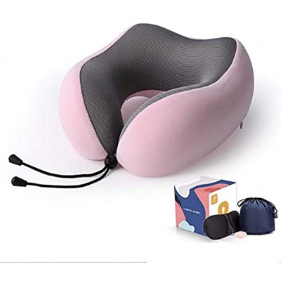 HIZQ Travel Pillow Memory Foam with Ear Plugs Eye Mask Adjustable Neck Pillows for Traveling Flight Cushion for Neck Support Airplane Travel Accessories for Kids Adults