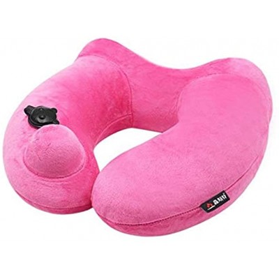 Inflatable Pillow Portable U-Neck Pillow Aircraft Travel Sleep Automatic Compression Inflatable Neck Pillow Rose Red 31×31×11Cm