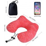 KING OF FLASH Inflatable Travel Pillow Used as Airplane Pillow & Car Neck Pillow Cushion Rest Pillow with Soft Material Set of Earplugs & Eye Mask Pink