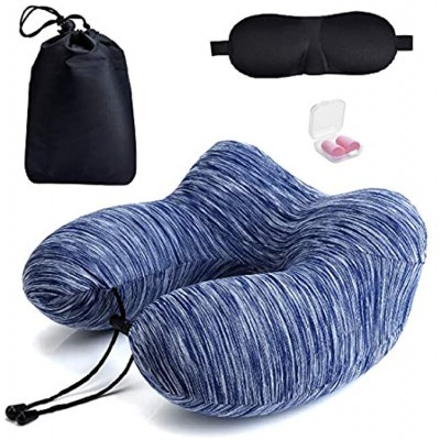 KING OF FLASH Inflatable Travel Pillow Used as Airplane Pillow & Car Neck Pillow Cushion Rest Pillow with Soft Material Set of Earplugs & Eye Mask Blue