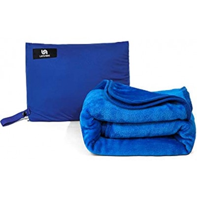 LEISIME 4 in 1 Portable Travel Blanket.The Latest Compact Airplane Blanket. with Pocket and Built-in Bag Compact Pack Large Blanket for Any Travel Blue